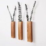 Mokof 3-Pack Decorative Wood Wall Planters for Artificial Plant, Dried Flower Stems, 12" Slim Wood Wall Vases for Living Room, Bedroom, Bathroom, Apartment Decor