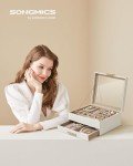 SONGMICS Jewelry Box with Glass Lid, 2-Layer Jewelry Organizer, 1 Drawer, for Big and Small Jewelry, Jewelry Storage, Modern Style, 8 x 9.1 x 4.1 Inches, Cloud White and Gold Color UJBC174W01