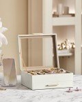 SONGMICS Jewelry Box with Glass Lid, 2-Layer Jewelry Organizer, 1 Drawer, for Big and Small Jewelry, Jewelry Storage, Modern Style, 8 x 9.1 x 4.1 Inches, Cloud White and Gold Color UJBC174W01