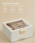 SONGMICS Jewelry Box with Glass Lid, 2-Layer Jewelry Organizer, 1 Drawer, for Big and Small Jewelry, Jewelry Storage, Modern Style, 8 x 9.1 x 4.1 Inches, Cloud White and Gold Color UJBC174W01