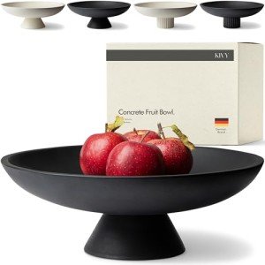 KIVY Concrete Fruit Bowl for Kitchen Counter - Large Decorative Bowl for Home Decor - Modern Key Bowl for Entryway Table - Pedestal Bowl - Decorative Bowls for Home Decor - Black Fruit Bowl Decor