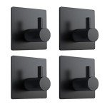 VIS'V Adhesive Hooks, Black Adhesive Towel Hooks Waterproof Self Adhesive Shower Wall Hooks Stainless Steel Stick on Hooks Heavy Duty Sticky Hooks for Bathroom Kitchen Livingroom Camper 4 Pcs
