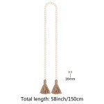 58in Wood Bead Garland with Tassels, Farmhouse Rustic Country Decor Prayer Boho Wall Hanging Decoration (Nature)