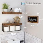 QEEIG ‎Bathroom Shelves Over Toilet - Paper Storage Wall Mounted Farmhouse Decor Decorations Aesthetic Décor Sign Small Floating Shelf 2+1 Set 16 inch, Rustic Brown (020BN)