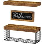 QEEIG ‎Bathroom Shelves Over Toilet - Paper Storage Wall Mounted Farmhouse Decor Decorations Aesthetic Décor Sign Small Floating Shelf 2+1 Set 16 inch, Rustic Brown (020BN)
