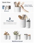 LE TAUCI Utensil Holder, 7.3"+5.4" Ceramic Kitchen Utensil Holder for Countertop, Large Cooking Utensil Crocks for Kitchen Counter, Morden Utensil Organizer for Spatula, Kitchen Decor, Set of 2, White