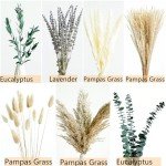 Green Pampas Grass Boho Bouquet – Exquisite Lavender and Eucalyptus Dried Flower Arrangements for Western Boho Decor – Rustic Flowers for Your Bohemian Home, Bedroom, and Wedding Table Décor