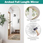 TinyTimes 64''x21'' Arched Full Length Mirror with Stand, Full Body Mirror, Mirror Full Length, Gold Floor Mirror Freestanding, Wall Mounted Mirror for Bedroom Living Room Cloakroom, Gold