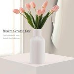 DOUMIYI Vase, White Ceramic Vase, Flower Vase, Minimalist Modern Home Decor, Matte Finish Pampas Grass Vase for Table, Fireplace, Shelf, Mantel, Entryway and Centerpieces