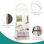 TinyTimes 64''x21'' Arched Full Length Mirror with Stand, Full Body Mirror, Mirror Full Length, Gold Floor Mirror Freestanding, Wall Mounted Mirror for Bedroom Living Room Cloakroom, Gold
