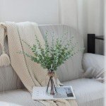 VIERENA 17.5" Artificial Eucalyptus Stems in Glass Vase with Faux Water,Fake Plant Eucalyptus Leaves White Seeds for Centerpiece Table Decorations Farmhouse Wedding Home Greenery Decor (Sage Green)