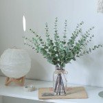 VIERENA 17.5" Artificial Eucalyptus Stems in Glass Vase with Faux Water,Fake Plant Eucalyptus Leaves White Seeds for Centerpiece Table Decorations Farmhouse Wedding Home Greenery Decor (Sage Green)