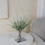 VIERENA 17.5" Artificial Eucalyptus Stems in Glass Vase with Faux Water,Fake Plant Eucalyptus Leaves White Seeds for Centerpiece Table Decorations Farmhouse Wedding Home Greenery Decor (Sage Green)