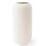 White Ceramic Vase for Flowers, 8 INCH Modern Small Ribbed Textured White Flower Vase for Home Decor, Pampas Grass, Decorative, Farmhouse, Coffee Table, Bookshelf and Home Living