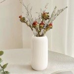 White Ceramic Vase for Flowers, 8 INCH Modern Small Ribbed Textured White Flower Vase for Home Decor, Pampas Grass, Decorative, Farmhouse, Coffee Table, Bookshelf and Home Living