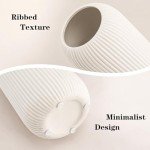 White Ceramic Vase for Flowers, 8 INCH Modern Small Ribbed Textured White Flower Vase for Home Decor, Pampas Grass, Decorative, Farmhouse, Coffee Table, Bookshelf and Home Living