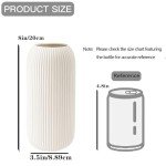 White Ceramic Vase for Flowers, 8 INCH Modern Small Ribbed Textured White Flower Vase for Home Decor, Pampas Grass, Decorative, Farmhouse, Coffee Table, Bookshelf and Home Living