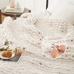 L'AGRATY Chunky Knit Blanket Throw,Soft Chenille Yarn Throw 50x60，Handmade Thick Cable Knit Crochet Blanket, Large Rope Knot Throw Blanket for Couch Home Decor