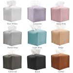 Tissue Box Cover Holder, Square with Bottom Belt by Carrot's Den - PU Leather Decorative Organizer for Tabletop, Bathroom, Car, Office | Beige