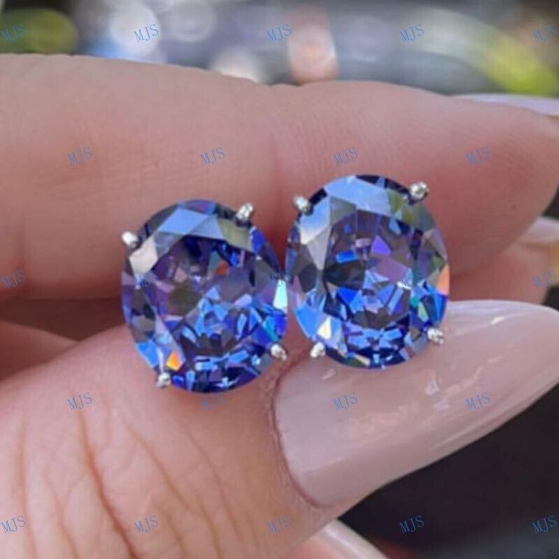 Oval Cut Tanzanite Stud Earrings in 925 Silver