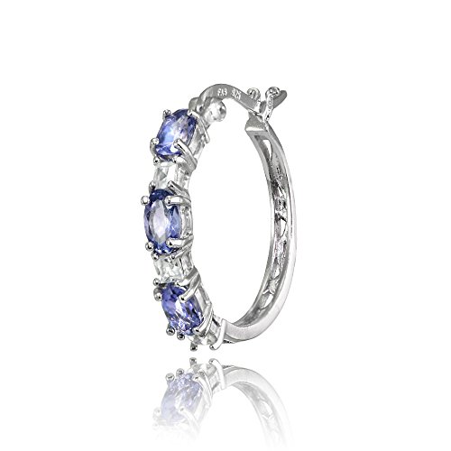 Princess-cut Tanzanite Sterling Silver Hoop Earrings
