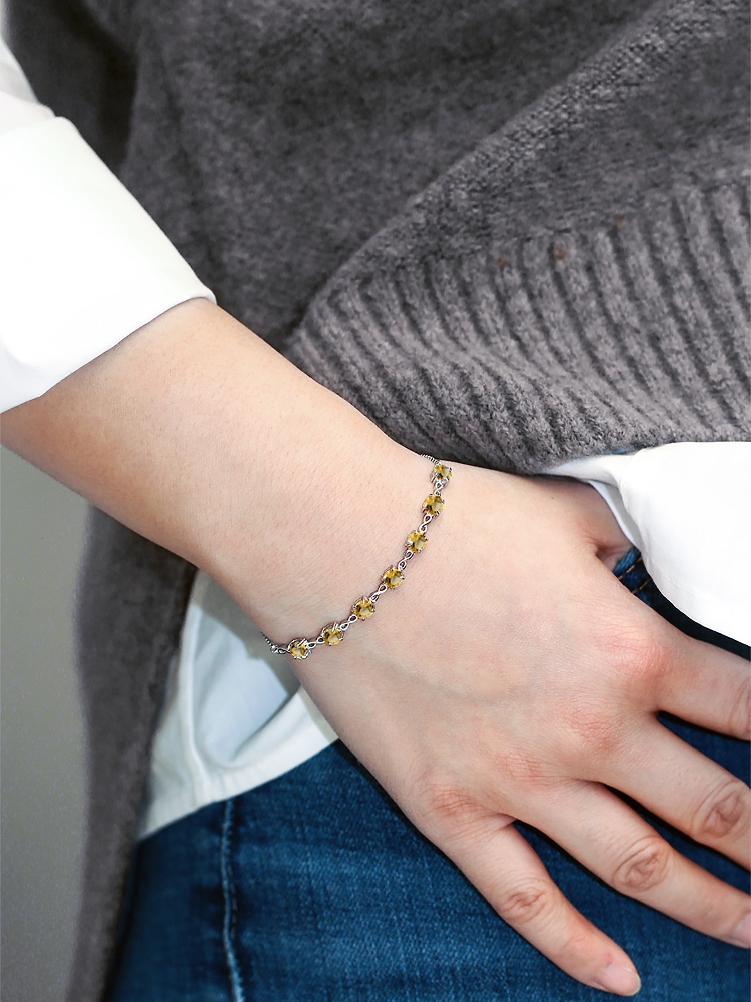 Round Yellow Citrine 925 Silver Tennis Bracelet - 2.24Ct