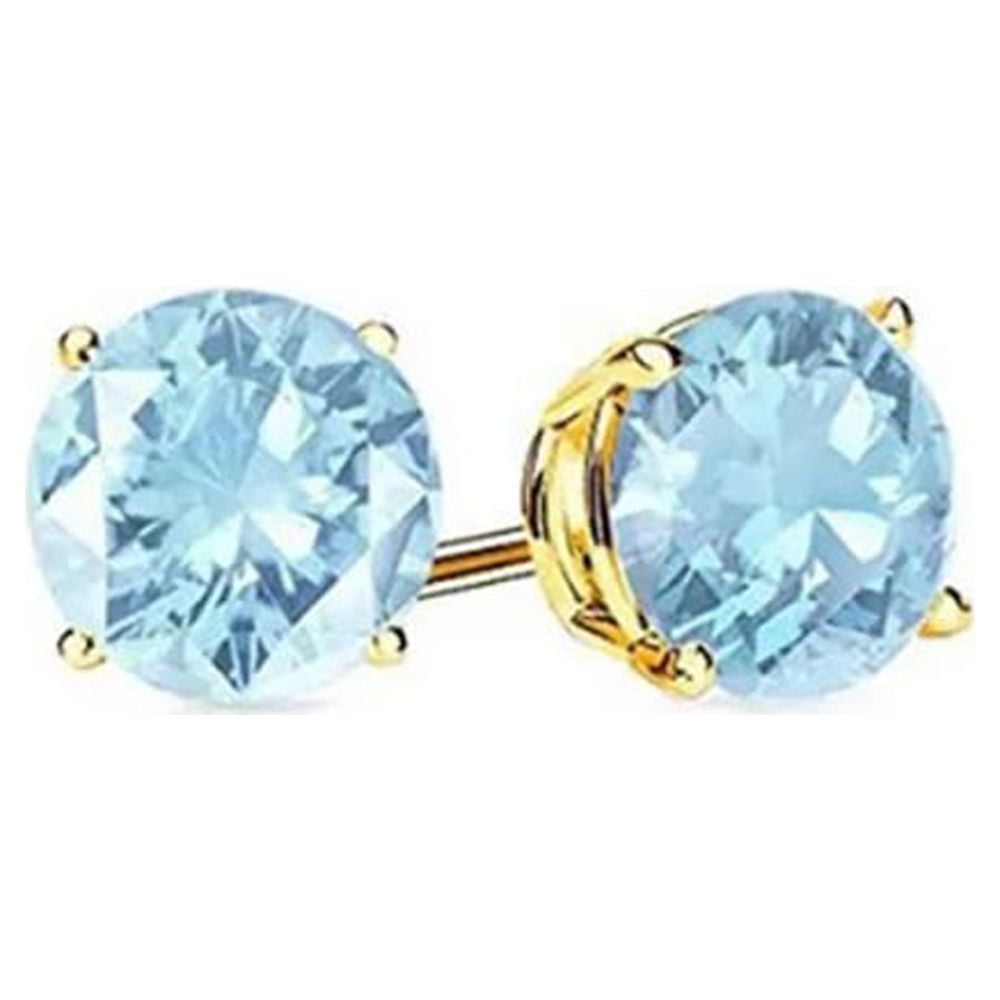 10k Yellow Gold Aquamarine Sapphire Stud Earrings