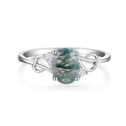 Natural Moss Agate Heart Ring - Agate Jewelry