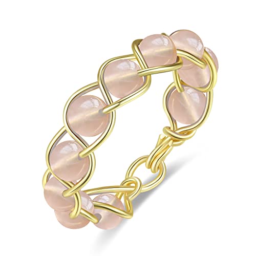 Handmade Rose Quartz Wire Wrapped Beaded Braided Ring