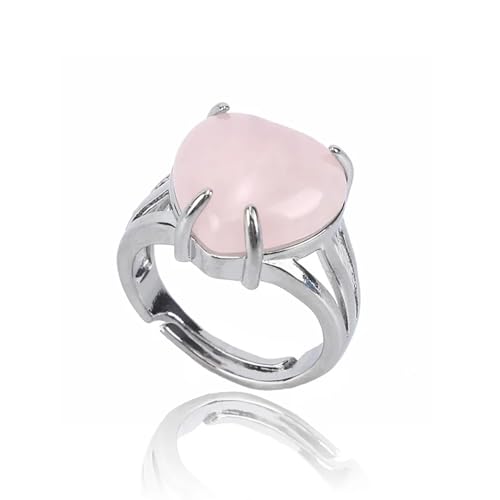 Handmade Rose Quartz Heart Adjustable Gemstone Rings Women