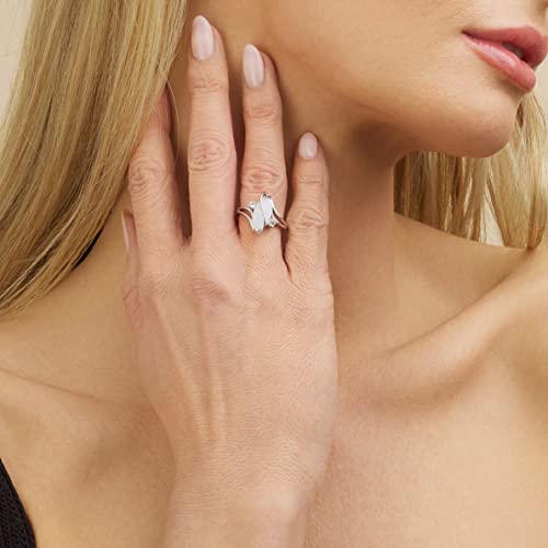 18K White Gold Plated Fire Opal Ring, Size 9