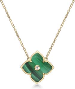 Malachite Flower Pendant Necklace in Sterling Silver with CZ