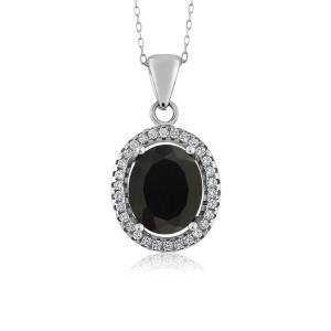 Black Onyx Sterling Silver Pendant Necklace for Women