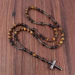 Tiger's Eye Rosary Beads with Hematite Cross Pendant