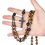 Tiger's Eye Rosary Beads with Hematite Cross Pendant