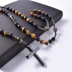 Tiger's Eye Rosary Beads with Hematite Cross Pendant