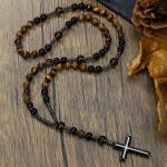 Tiger's Eye Rosary Beads with Hematite Cross Pendant