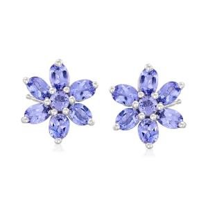 2.10 ct. t.w. Tanzanite Flower Earrings in Sterling Silver