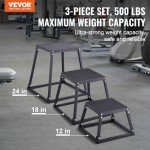 VEVOR Plyometric Jump Boxes, 12/18/24 Inch Plyo Box, Platform and Jumping Agility Box, Anti-Slip Fitness Exercise Step Up Box Set for Home Gym Training, Conditioning Strength Training, Black