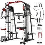 Mikolo Smith Machine, 2200lbs Squat Rack with LAT-Pull Down System & Cable Crossover Machine, Training Equipment with Leg Hold-Down Attachment