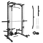 RitFit Smith Machine Power Rack with LAT-Pull Down System, Landmine, Barbell Bar, Plate Storage Pegs and More Training Attachment, 1000 LBS Multifunction Squat Rack for Home Gym, Upgraded 2.0