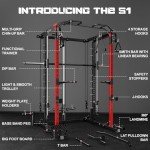 Goimu S1-V4 Smith Machine, 2000LBS Power Cage with Cable Crossover System, All-in-One Squat Rack with Smith Bar, Workout Cage Strength Training Equipment with Attachments (S1-V4 Smith Machine RD)