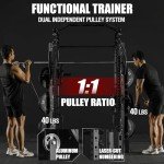 Mikolo Smith Machine, Multi-Function Power Cage with Dual Pulley System, Vertical Leg Press Attachment, Squat Rack Power Rack with More Training Attachment for Home Gym