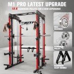 RitFit M1 Pro Smith Machine with Cable Crossover System, Multi-Function Squat Rack Power Cage for Home Gym, Power Rack and Packages Red