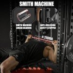 Mikolo Smith Machine, Multi-Function Power Cage with Dual Pulley System, Vertical Leg Press Attachment, Squat Rack Power Rack with More Training Attachment for Home Gym
