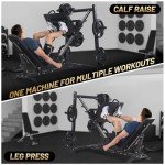 Leg Press Machine with Calf Block, Adjustable Leg Press Machines for Home Gym, Squat Machine with Barbell Plate Storages, Heavy Duty Workout Equipment for Full Lower Body Workout, Black