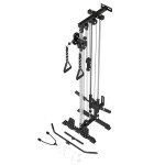 ER KANG Cable Station Wall Mount, 18in Pulley Tower, Dual Pulley System, High & Low Cable Machine, LAT Pull-Down & Row Tower with Flip-Up Footplate, Home Gym Cable Crossover, Black