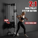 ER KANG Cable Station Wall Mount, 18in Pulley Tower, Dual Pulley System, High & Low Cable Machine, LAT Pull-Down & Row Tower with Flip-Up Footplate, Home Gym Cable Crossover, Black