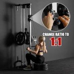 ER KANG Cable Station Wall Mount, 18in Pulley Tower, Dual Pulley System, High & Low Cable Machine, LAT Pull-Down & Row Tower with Flip-Up Footplate, Home Gym Cable Crossover, Black