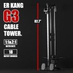 ER KANG Cable Station Wall Mount, 18in Pulley Tower, Dual Pulley System, High & Low Cable Machine, LAT Pull-Down & Row Tower with Flip-Up Footplate, Home Gym Cable Crossover, Black